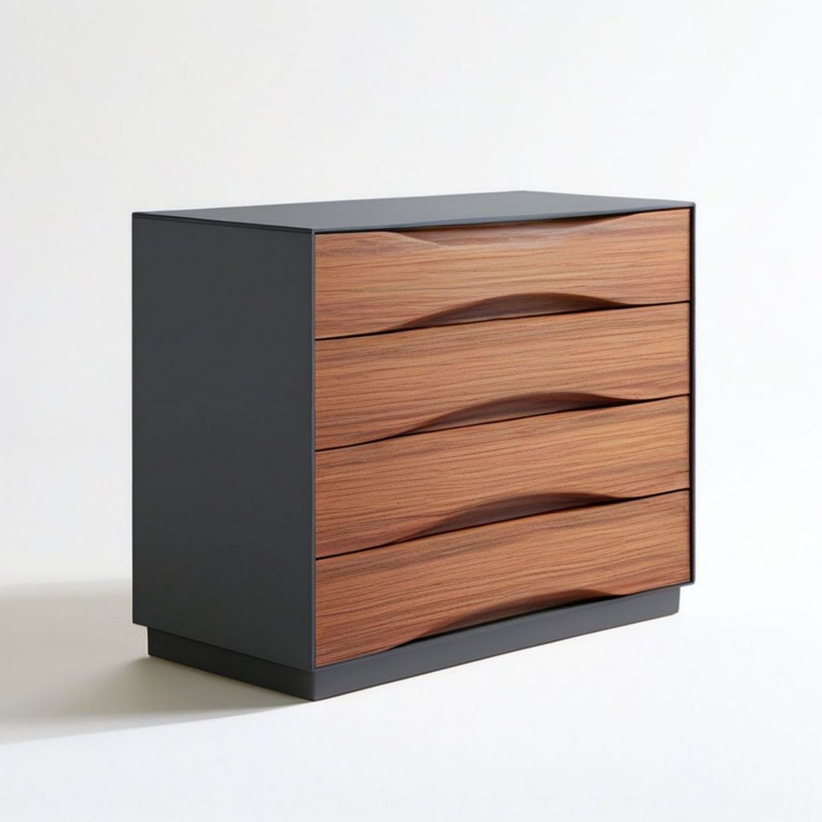 Kommode mit 4 Schubladen, 90 x 45 x 90 cm, Schwarz/Nussbaumoptik, MDF