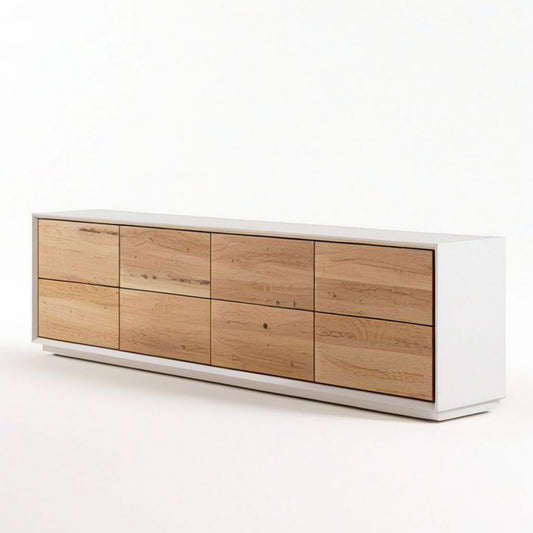 Schubladenkommode mit 8 Schubladen, 200 x 45 x 75 cm, Weiss/Natureiche