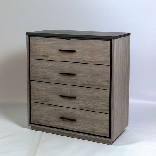 Kommode mit 4 Schubladen, 80 x 40 x 100 cm, Grau/Schwarz