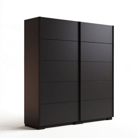 Schwarzer Schwebetürenschrank aus Spanplatte, 180 x 60 x 200 cm