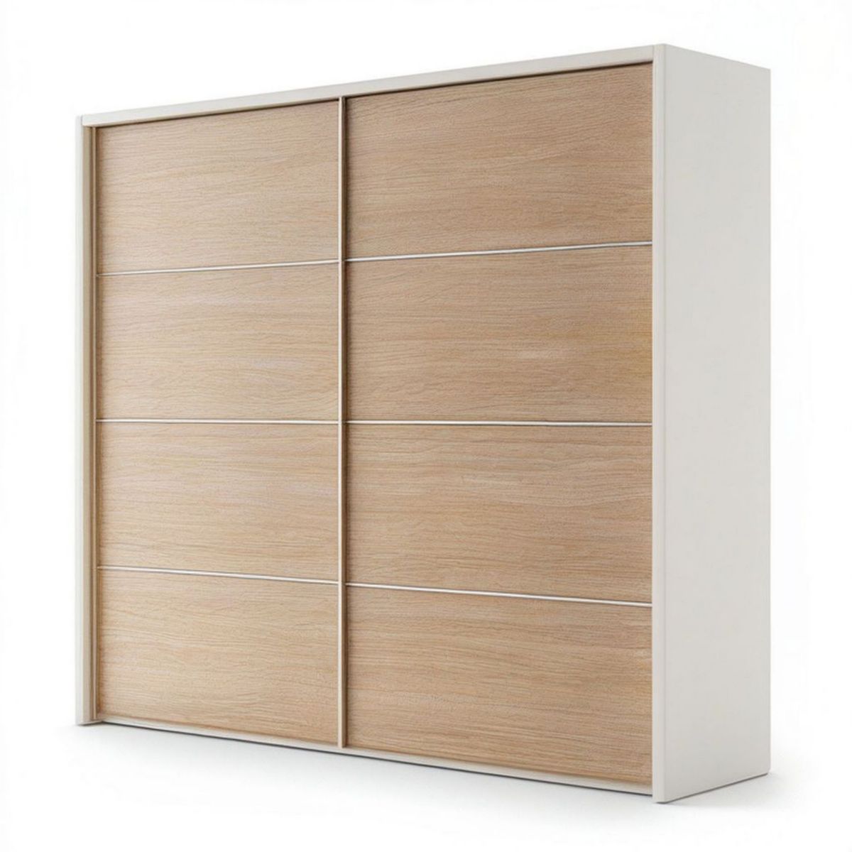 Schwebetürenschrank 200 x 60 x 220 cm in Weiss und heller Eichenoptik