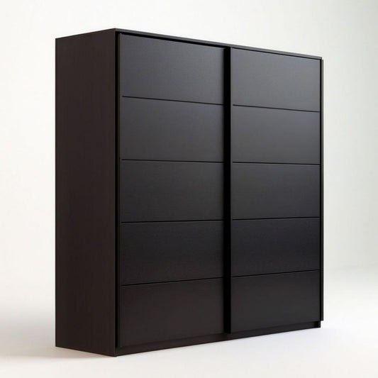 Schwebetürenschrank Schwarz 150 x 60 x 200 cm aus melaminbeschichteter Spanplatte