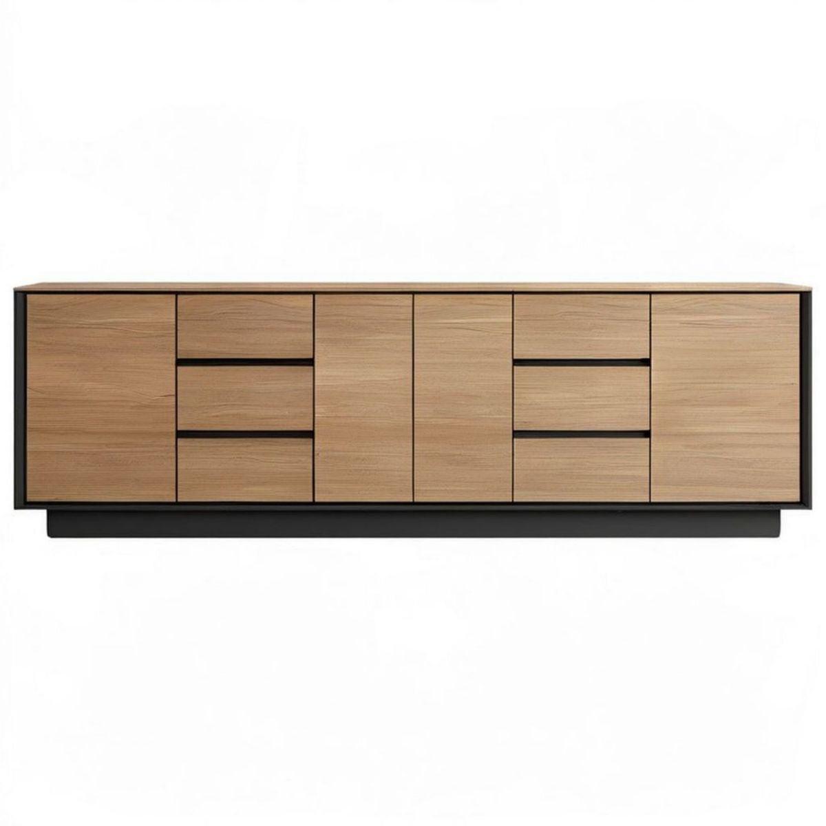 Sideboard 180 x 45 x 75 cm mit 6 Schubladen und 4 Türen, Eichefarben/Schwarz