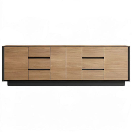 Sideboard 180 x 45 x 75 cm mit 6 Schubladen und 4 Türen, Eichefarben/Schwarz