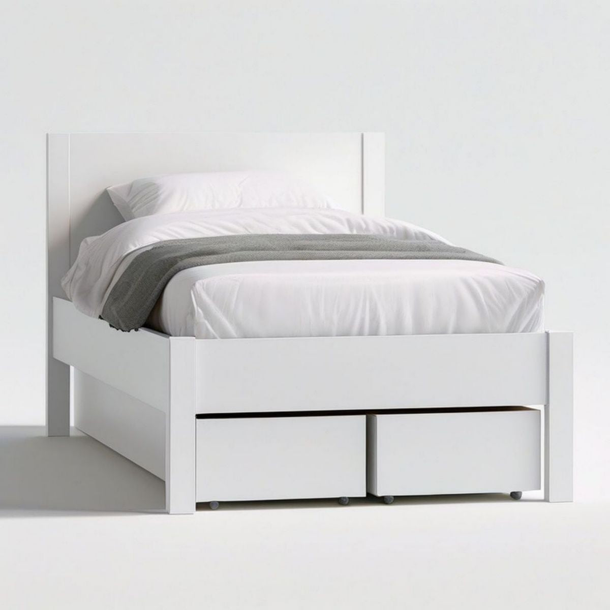 Einzelbett 90 x 200 cm mit 2 Rollschubladen aus MDF, Weiss