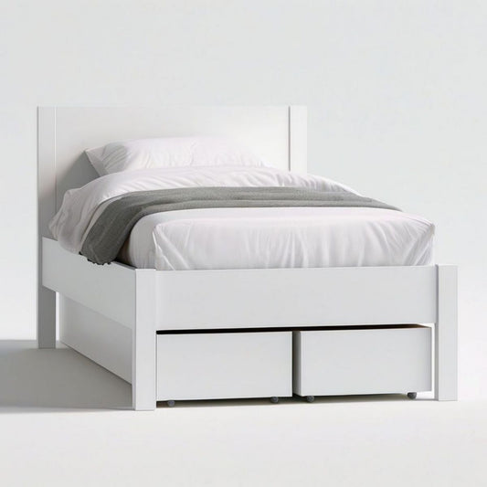 Einzelbett 90 x 200 cm mit 2 Rollschubladen aus MDF, Weiss