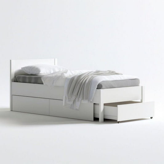 Stauraumbett 90 x 200 cm aus Spanplatte in Weiss