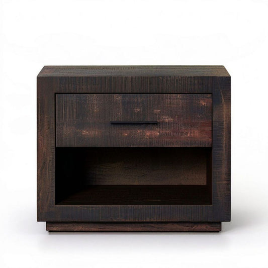 Massivholz-Nachttisch Dunkelbraun mit Schublade und offenem Fach, 50 x 40 x 50 cm