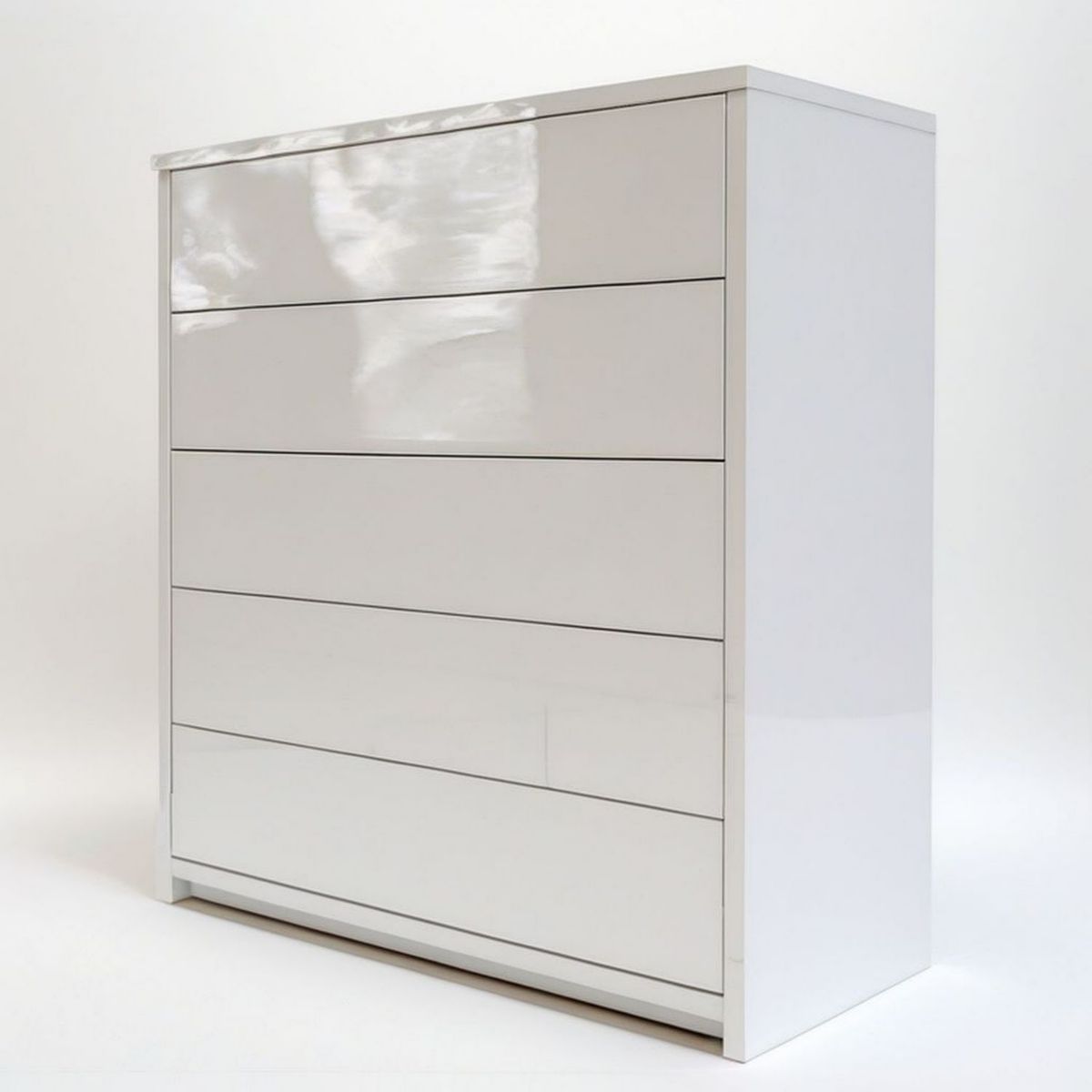 Kommode mit 5 grifflosen Schubladen, 80 x 40 x 110 cm, Weiss Hochglanz
