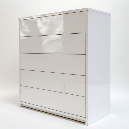 Kommode mit 5 grifflosen Schubladen, 80 x 40 x 110 cm, Weiss Hochglanz