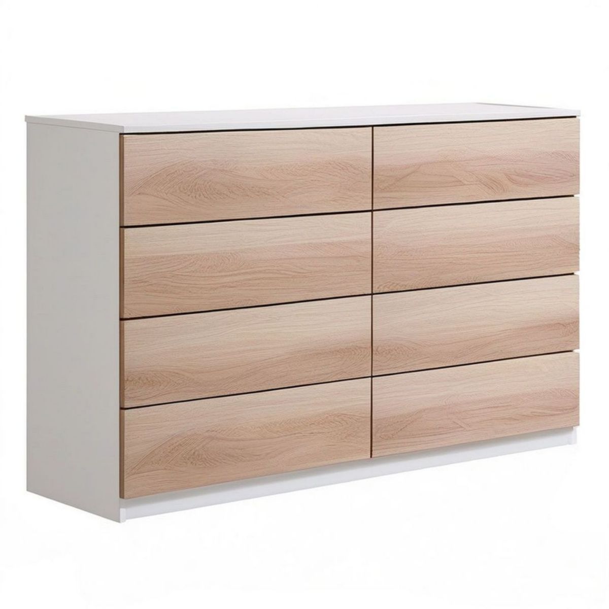 Kommode mit 8 Schubladen, 140 x 40 x 90 cm, Weiss/Helleiche