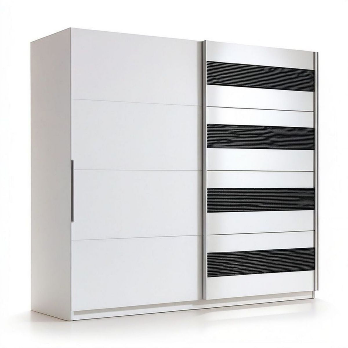 Schwebetürenschrank 200 x 200 x 60 cm Weiss/Schwarz mit Aluminiumgriffen