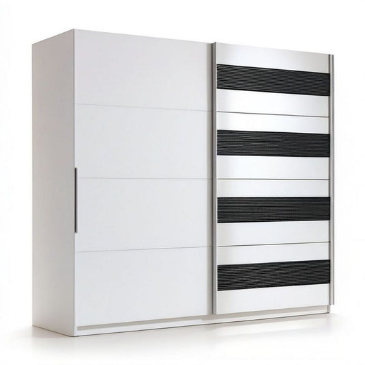 Schwebetürenschrank 200 x 200 x 60 cm Weiss/Schwarz mit Aluminiumgriffen