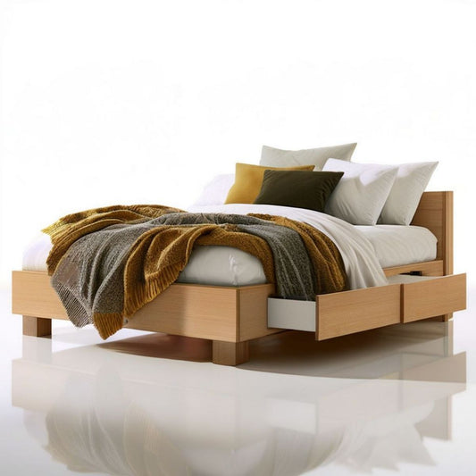 Doppelbett 160 x 200 cm mit 2 Schubladen, Hellbraun