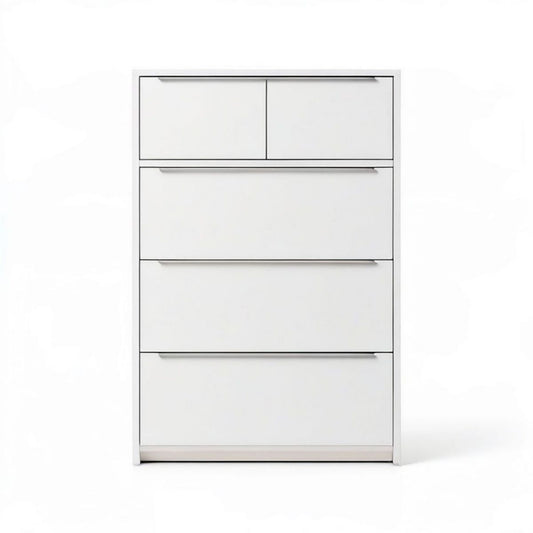 Schubladenschrank mit 5 Schubladen, 80 x 30 x 120 cm, Weiss/Silber, MDF