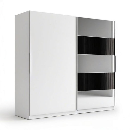 2-türiger Schwebetürenschrank 200 x 60 x 200 cm in Weiss, Grau und Schwarz